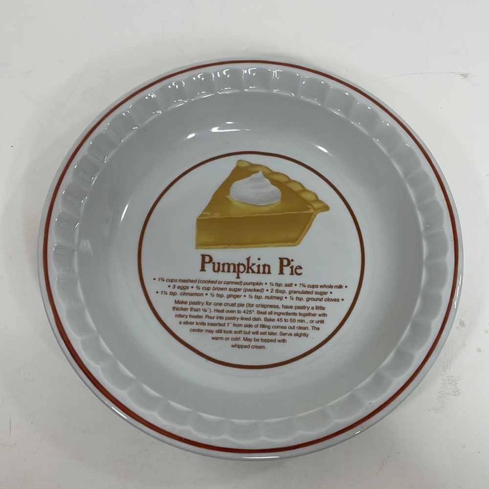 Winley China Fine Porcelain Deep Dish Pumpkin Pie Recipe Plate. 10.75” Round